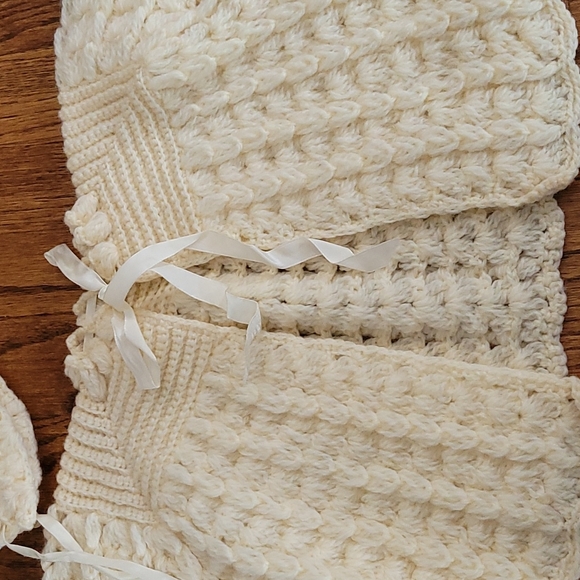 Vintage Handmade Knit Baby Sweater and Bonnet Set - Picture 2 of 11